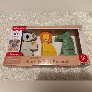Fisher-Price Wooden Animal Stacking Set - Yellow, Green, Gray
